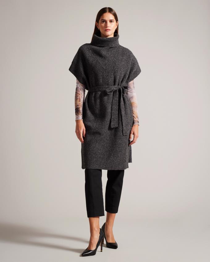 Manteau Ted Baker Engineered Knit Funnel Neck Cape Grise Femme | WAD-95596410